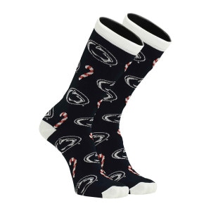 navy socks with Penn State Athletic Logos and candy canes